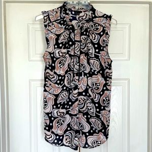 Ann Taylor sleeveless ruffle blouse with 1/4 button front